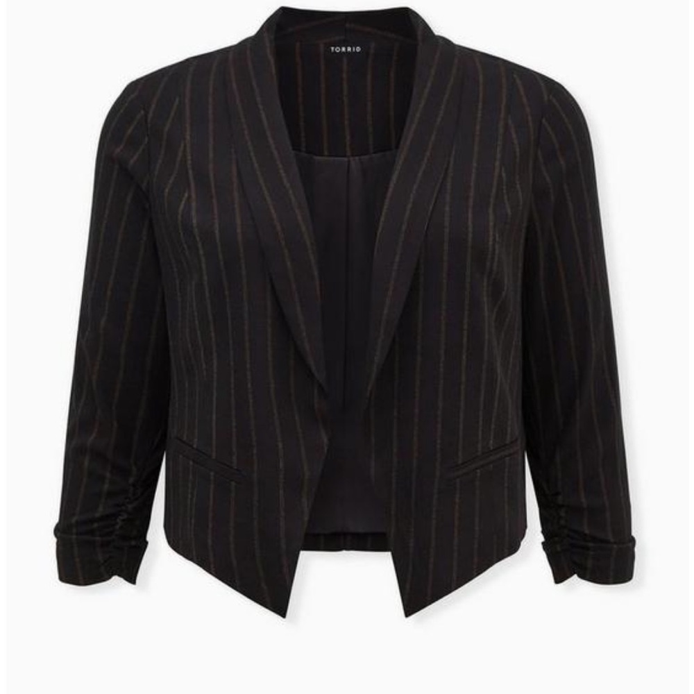 NWT Torrid Black Stripe Twill Cutaway Blazer size 2 18/20